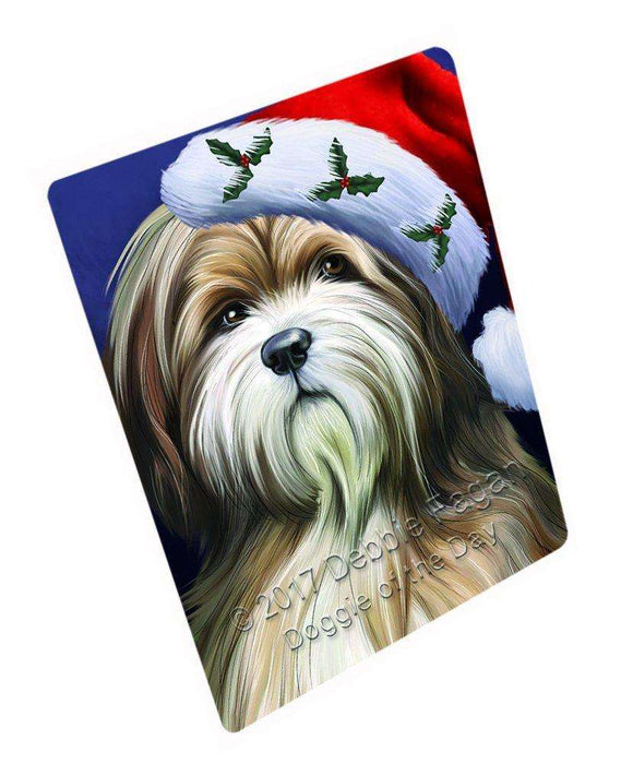 Christmas Tibetan Terrier Dog Holiday Portrait with Santa Hat Art Portrait Print Woven Throw Sherpa Plush Fleece Blanket D127