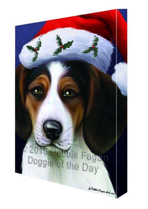 Christmas Treeing Walker Coonhound Dog Holiday Portrait with Santa Hat Canvas Wall Art