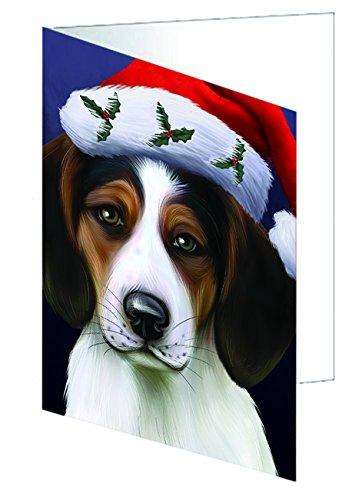 Christmas Treeing Walker Coonhound Dog Holiday Portrait with Santa Hat Handmade Artwork Assorted Pets Greeting Cards and Note Cards with Envelopes for All Occasions and Holiday Seasons