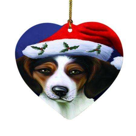 Christmas Treeing Walker Coonhound Dog Holiday Portrait with Santa Hat Heart Ornament D004