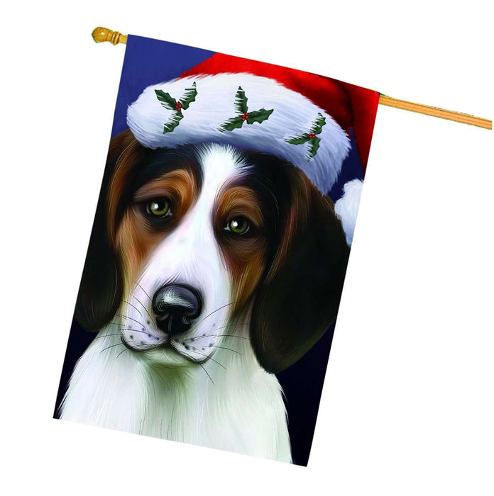 Christmas Treeing Walker Coonhound Dog Holiday Portrait with Santa Hat House Flag