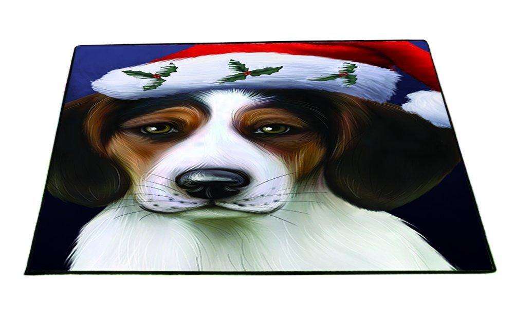 Christmas Treeing Walker Coonhound Dog Holiday Portrait with Santa Hat Indoor/Outdoor Floormat