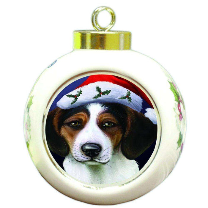 Christmas Treeing Walker Coonhound Dog Holiday Portrait with Santa Hat Round Ball Ornament D004