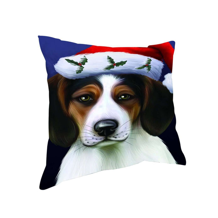 Christmas Treeing Walker Coonhound Dog Holiday Portrait with Santa Hat Throw Pillow