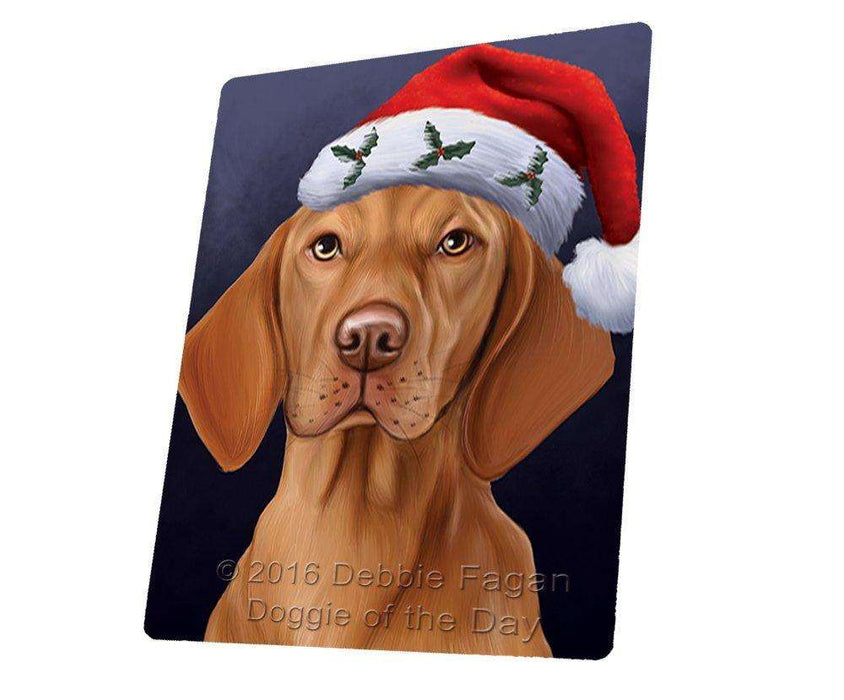Christmas Vizsla Dog Holiday Portrait with Santa Hat Art Portrait Print Woven Throw Sherpa Plush Fleece Blanket