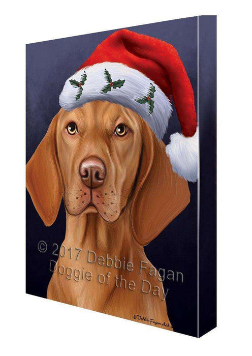 Christmas Vizsla Dog Holiday Portrait with Santa Hat Canvas Wall Art