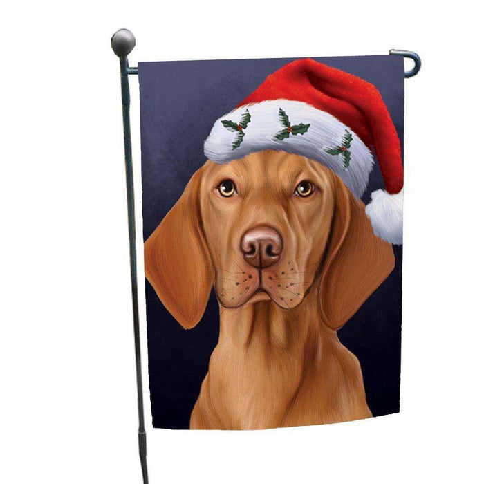 Christmas Vizsla Dog Holiday Portrait with Santa Hat Garden Flag