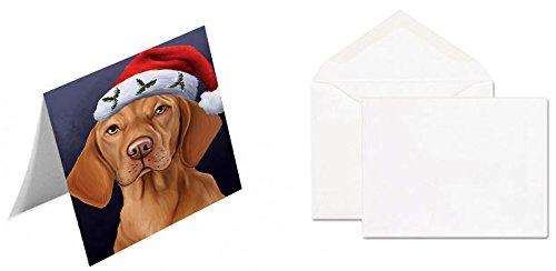Christmas Vizsla Dog Holiday Portrait with Santa Hat Handmade Artwork Assorted Pets Greeting Cards and Note Cards with Envelopes for All Occasions and Holiday Seasons