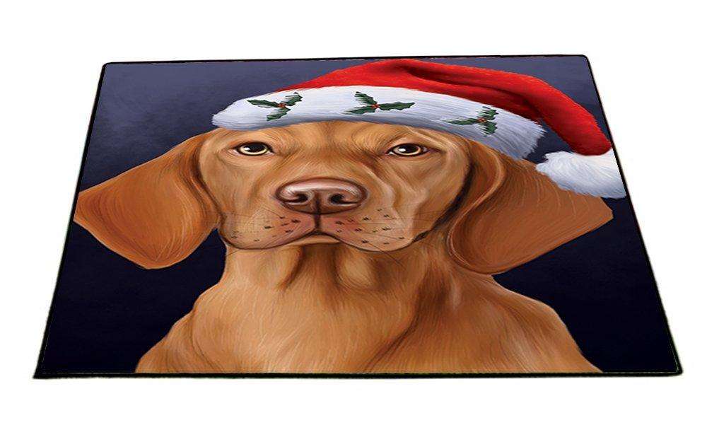 Christmas Vizsla Dog Holiday Portrait with Santa Hat Indoor/Outdoor Floormat