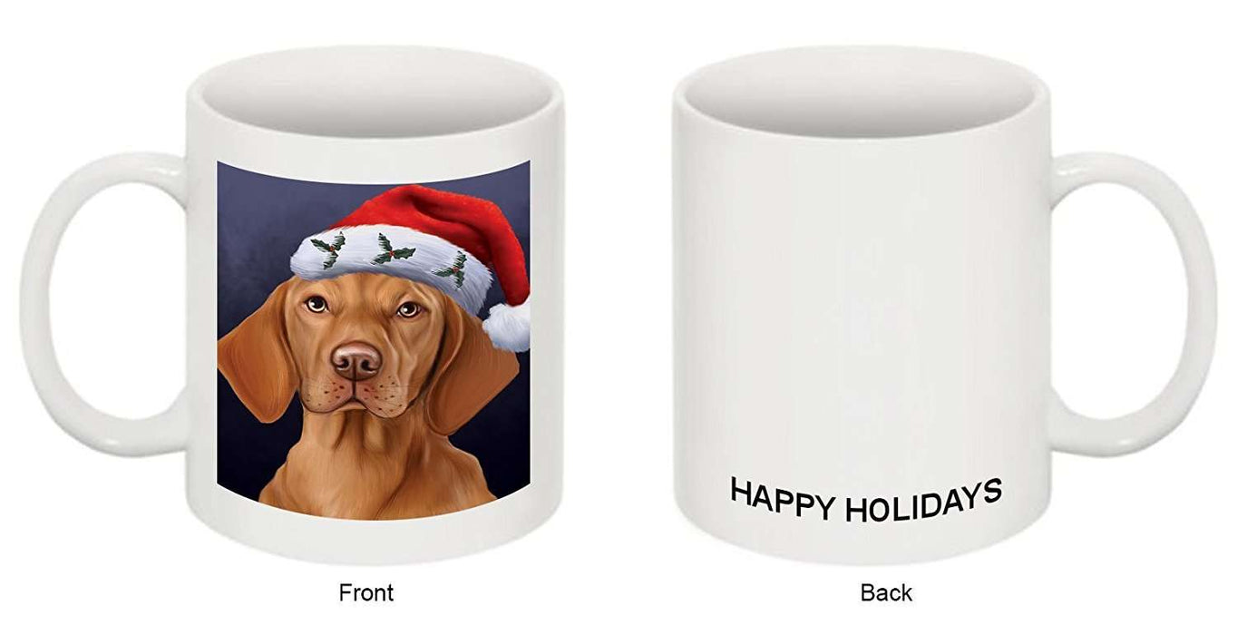 Christmas Vizsla Dog Holiday Portrait with Santa Hat Mug