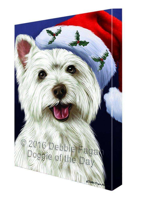 Christmas West Highland Terriers Dog Holiday Portrait with Santa Hat Canvas Wall Art D026