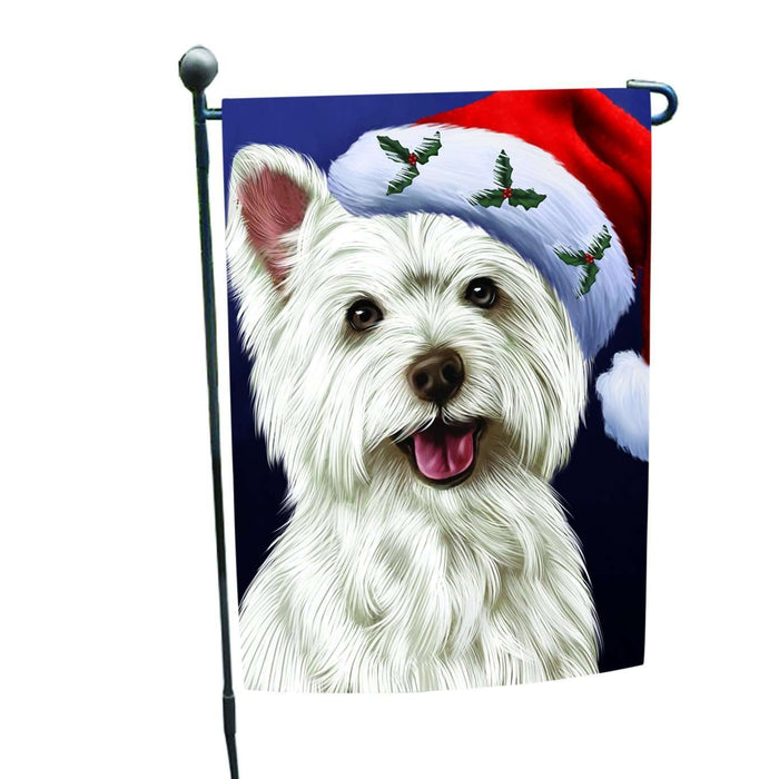 Christmas West Highland Terriers Dog Holiday Portrait with Santa Hat Garden Flag