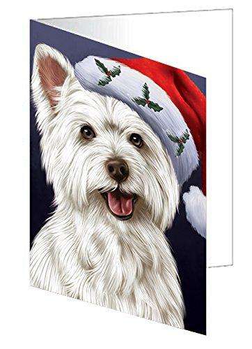 Christmas West Highland Terriers Dog Holiday Portrait with Santa Hat Handmade Artwork Assorted Pets Greeting Cards and Note Cards with Envelopes for All Occasions and Holiday Seasons