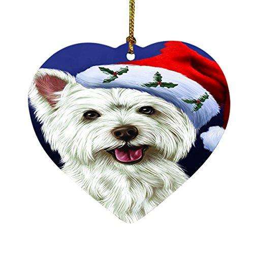 Christmas West Highland Terriers Dog Holiday Portrait with Santa Hat Heart Ornament D040