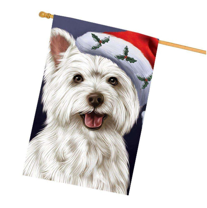 Christmas West Highland Terriers Dog Holiday Portrait with Santa Hat House Flag