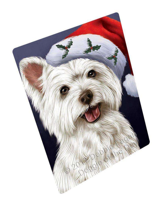 Christmas West Highland Terriers Dog Holiday Portrait with Santa Hat Tempered Cutting Board (Small)