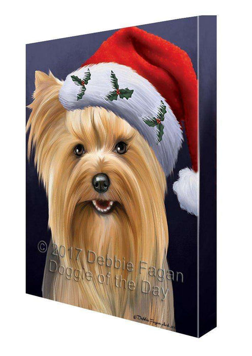 Christmas Yorkshire Terriers Dog Holiday Portrait with Santa Hat Canvas Wall Art (8x10)