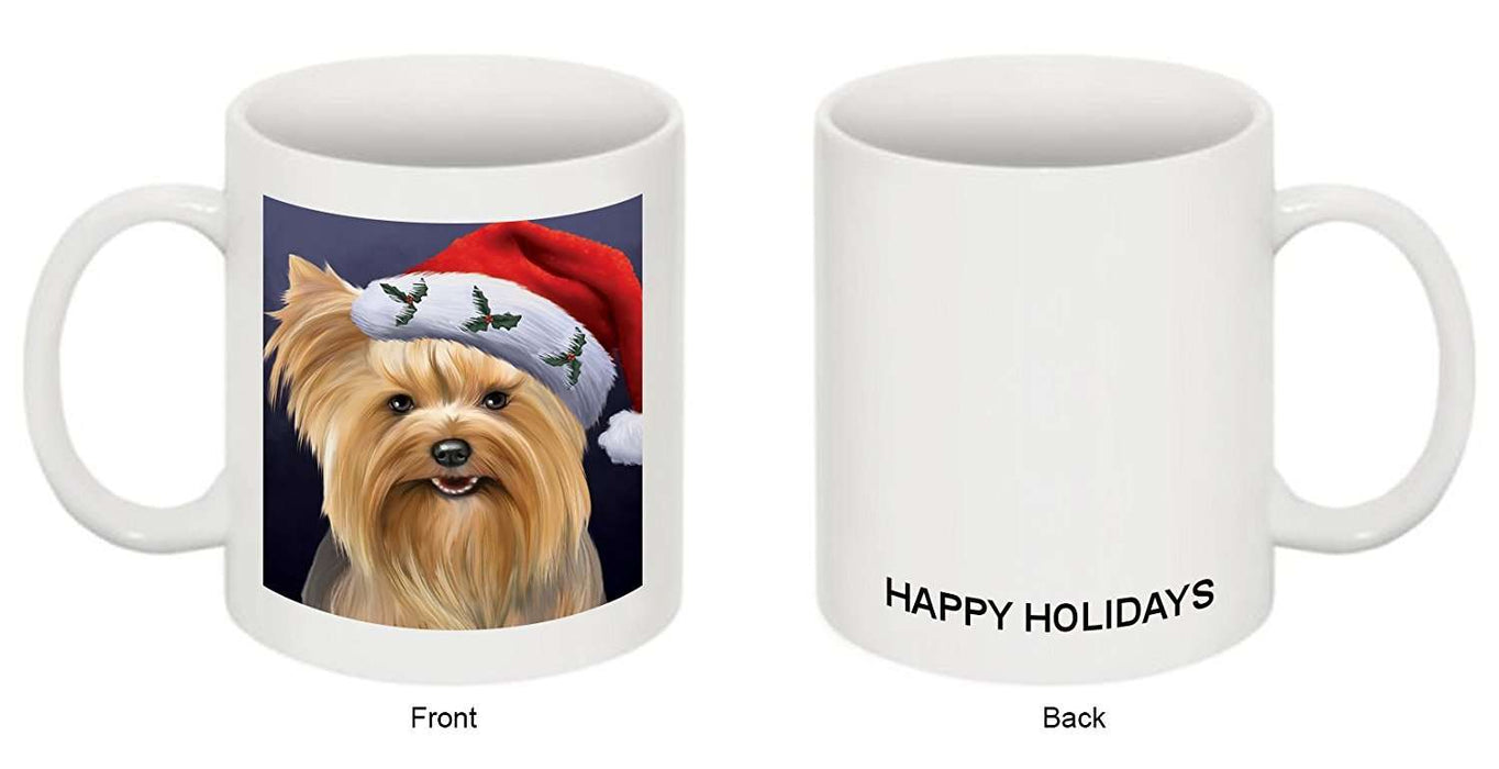 Christmas Yorkshire Terriers Dog Holiday Portrait with Santa Hat Mug
