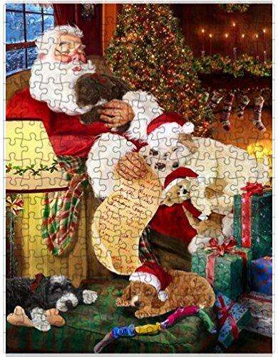 Cockapoo Dog and Puppies Sleeping with Santa Puzzle with Photo Tin