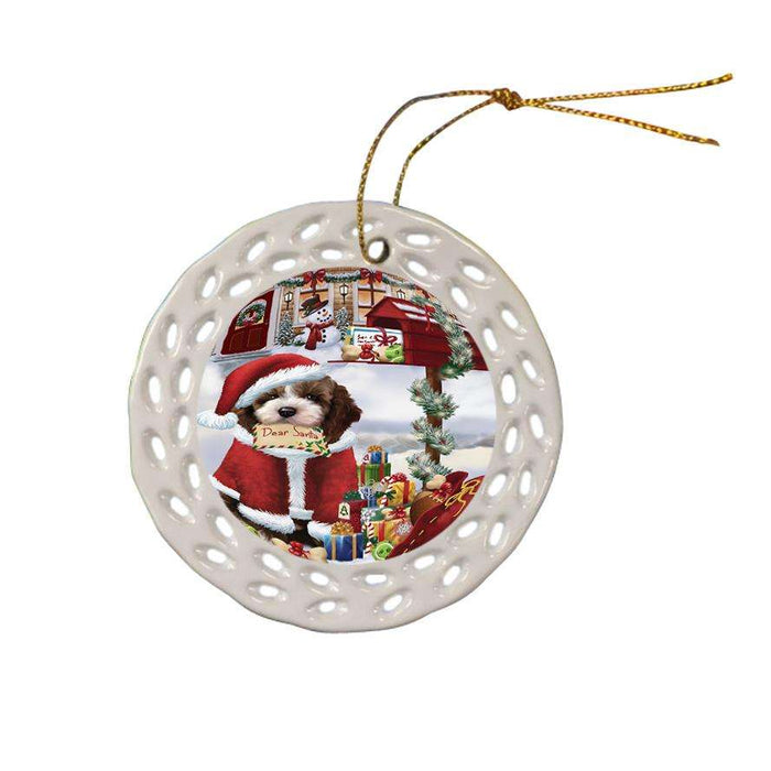 Cockapoo Dog Dear Santa Letter Christmas Holiday Mailbox Ceramic Doily Ornament DPOR53532