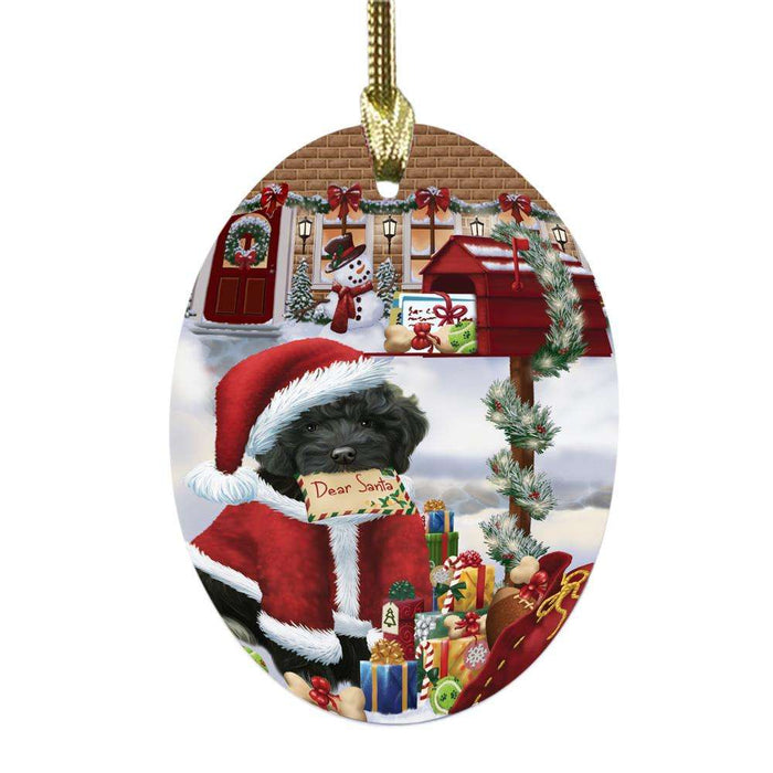 Cockapoo Dog Dear Santa Letter Christmas Holiday Mailbox Oval Glass Christmas Ornament OGOR49032