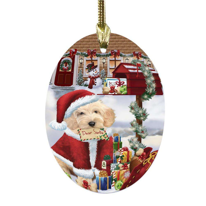 Cockapoo Dog Dear Santa Letter Christmas Holiday Mailbox Oval Glass Christmas Ornament OGOR49033