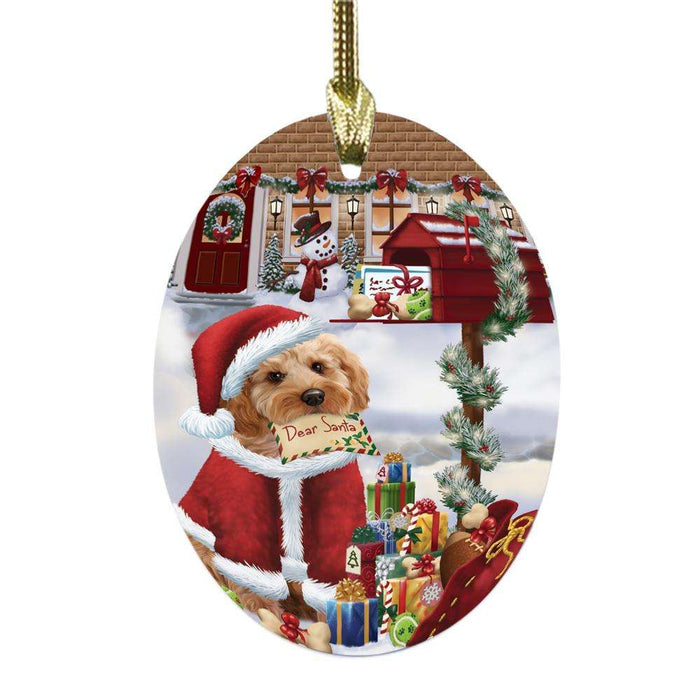 Cockapoo Dog Dear Santa Letter Christmas Holiday Mailbox Oval Glass Christmas Ornament OGOR49034
