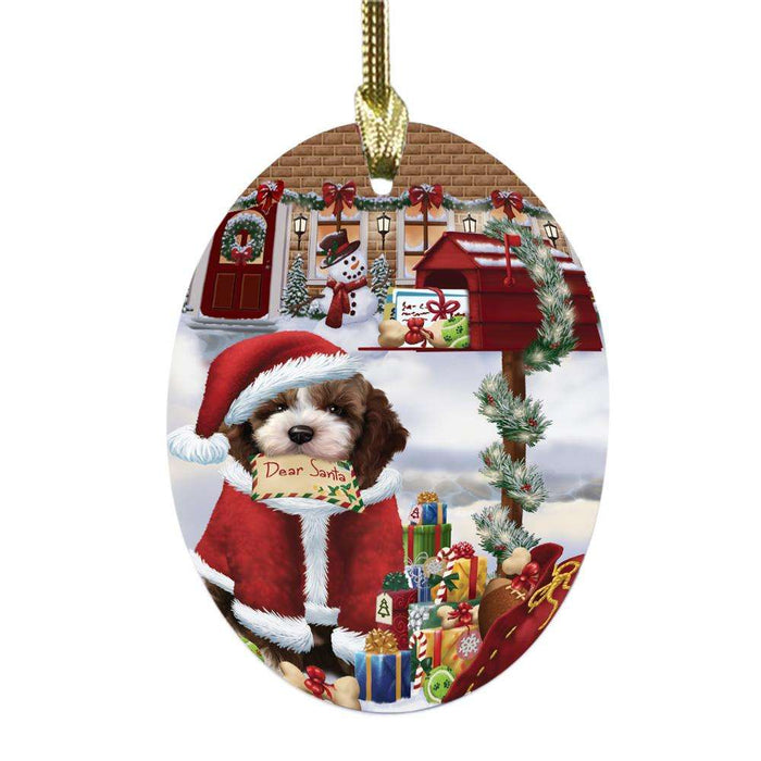 Cockapoo Dog Dear Santa Letter Christmas Holiday Mailbox Oval Glass Christmas Ornament OGOR49035