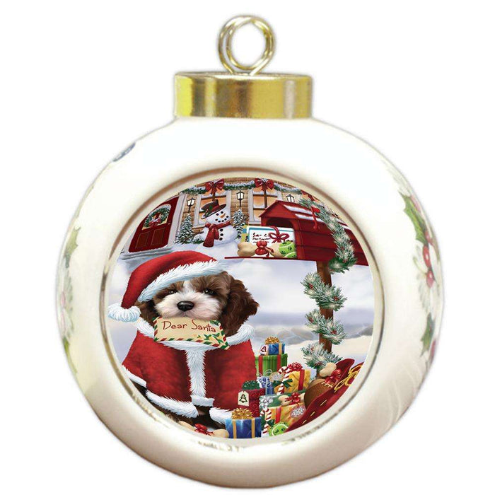 Cockapoo Dog Dear Santa Letter Christmas Holiday Mailbox Round Ball Christmas Ornament RBPOR53532