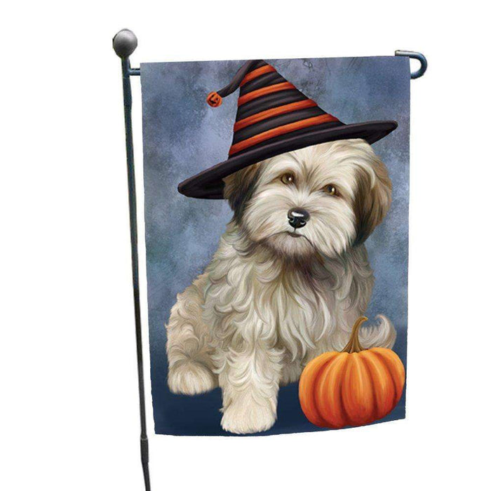 Cockapoo Dog Wearing Witch Hat with Pumpkin Garden Flag