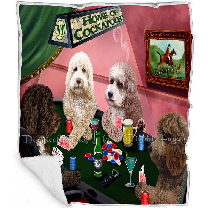 Home of Cockapoo 4 Dogs Playing Poker Blanket
