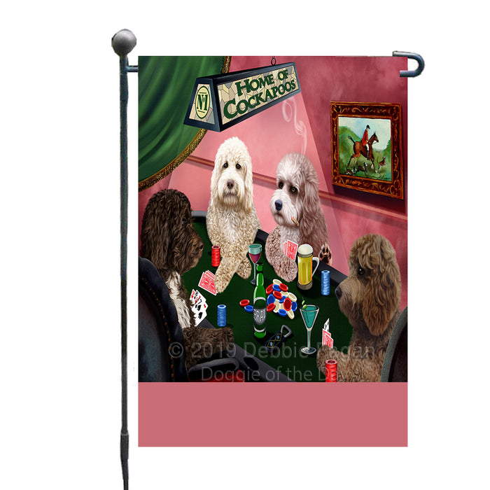Personalized Home of Cockapoo Dogs Four Dogs Playing Poker Custom Garden Flags GFLG-DOTD-A60259