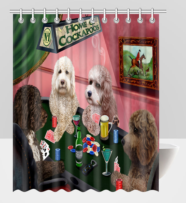 Home of  Cockapoo Dogs Playing Poker Shower Curtain