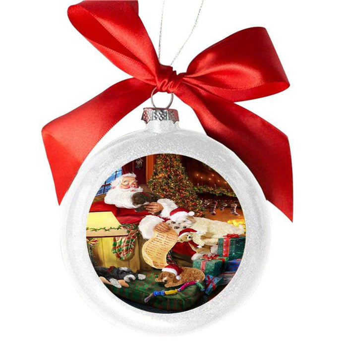 Cockapoos Dog and Puppies Sleeping with Santa White Round Ball Christmas Ornament WBSOR49270