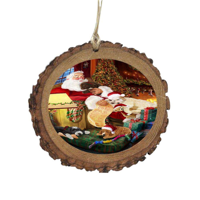 Cockapoos Dog and Puppies Sleeping with Santa Wooden Christmas Ornament WOR49270