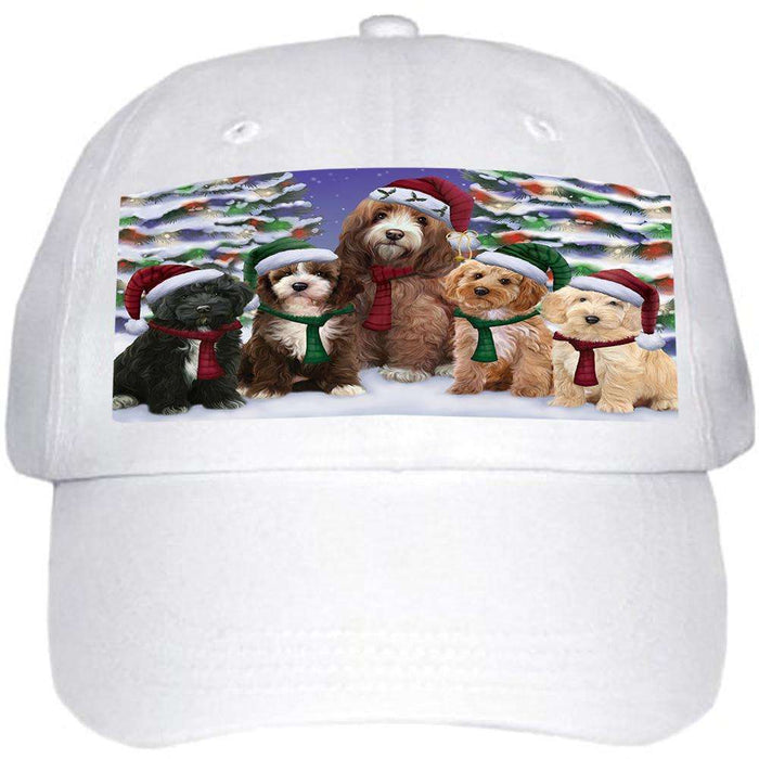 Cockapoos Dog Christmas Family Portrait in Holiday Scenic Background Ball Hat Cap HAT61863