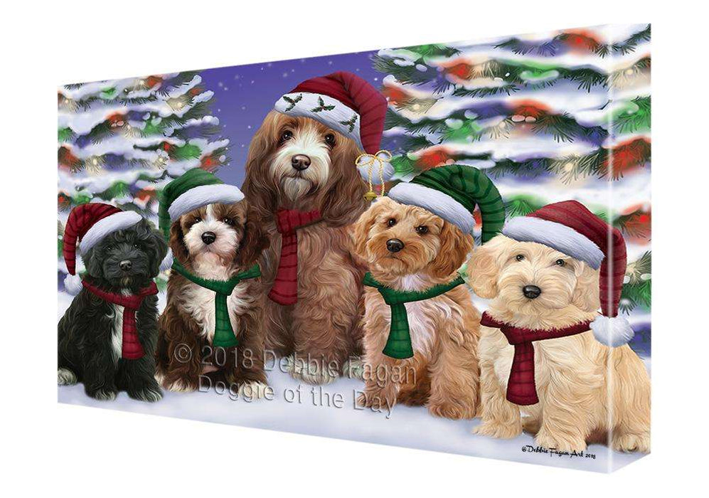 Cockapoos Dog Christmas Family Portrait in Holiday Scenic Background  Canvas Print Wall Art Décor CVS91187