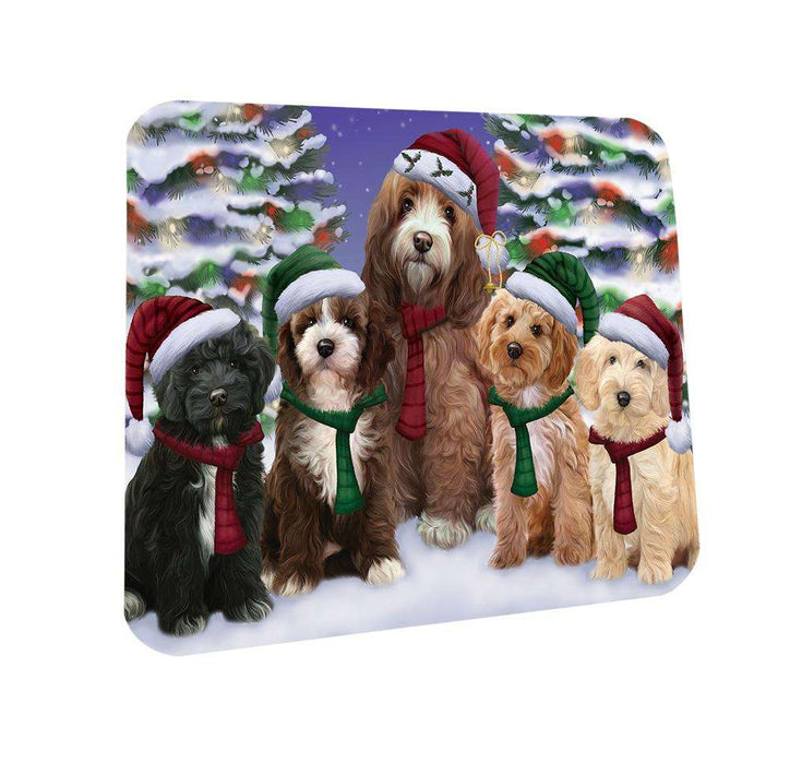 Cockapoos Dog Christmas Family Portrait in Holiday Scenic Background  Coasters Set of 4 CST52669