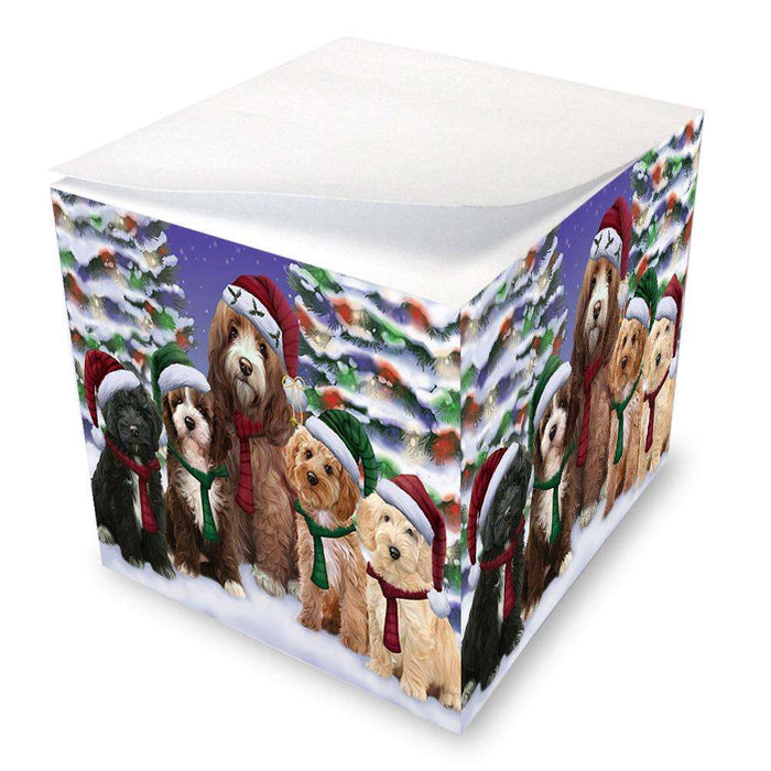 Cockapoos Dog Christmas Family Portrait in Holiday Scenic Background  Note Cube NOC52710