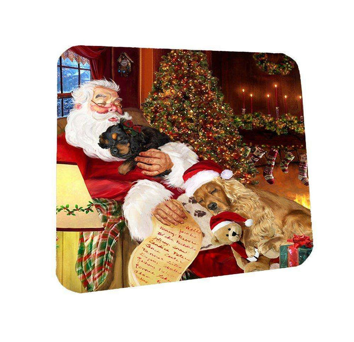 Cocker Spaniel Dog and Puppies Sleeping with Santa Coasters Set of 4