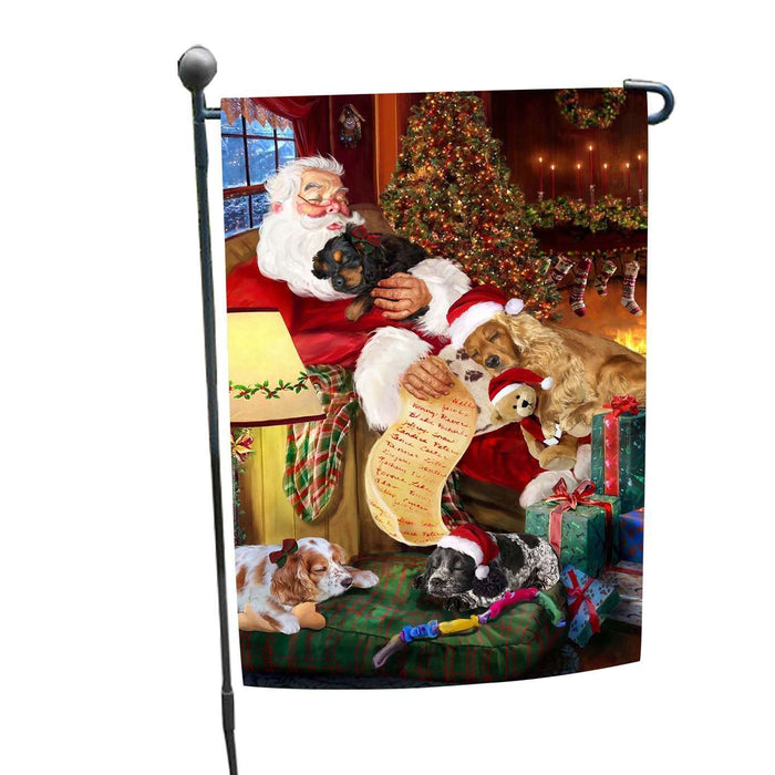 Cocker Spaniel Dog and Puppies Sleeping with Santa Garden Flag