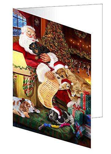 Cocker Spaniel Dog and Puppies Sleeping with Santa Handmade Artwork Assorted Pets Greeting Cards and Note Cards with Envelopes for All Occasions and Holiday Seasons