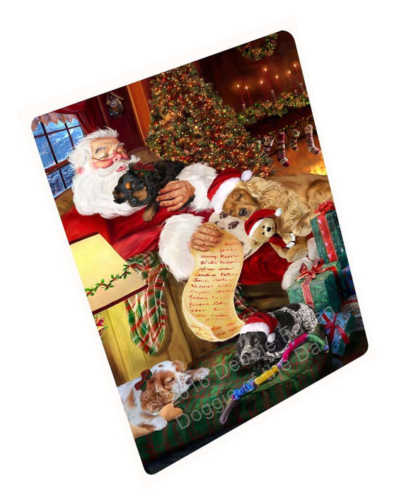 Cocker Spaniel Dog and Puppies Sleeping with Santa Tempered Cutting Board