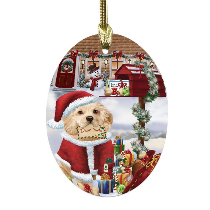 Cocker Spaniel Dog Dear Santa Letter Christmas Holiday Mailbox Oval Glass Christmas Ornament OGOR49037