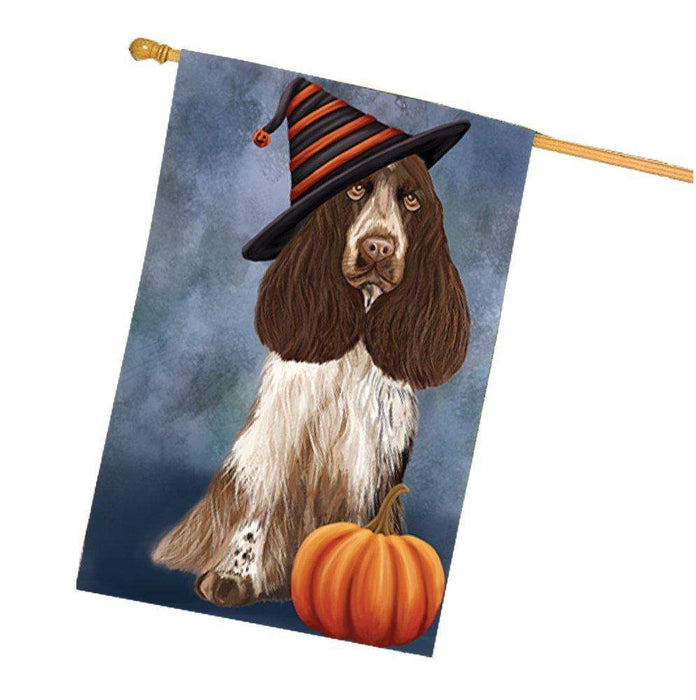 Cocker Spaniel Dog Wearing Witch Hat with Pumpkin House Flag