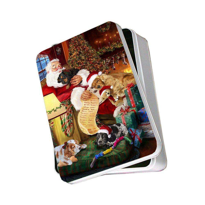 Cocker Spaniel Dog with Puppies Sleeping with Santa Photo Tin