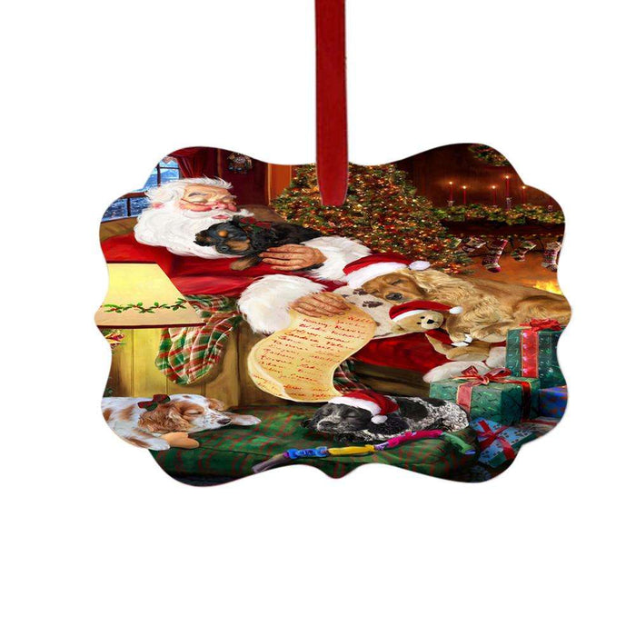 Cocker Spaniels Dog and Puppies Sleeping with Santa Double-Sided Photo Benelux Christmas Ornament LOR49271