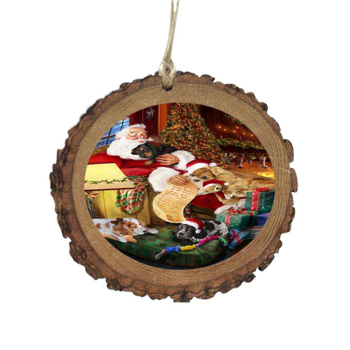 Cocker Spaniels Dog and Puppies Sleeping with Santa Wooden Christmas Ornament WOR49271