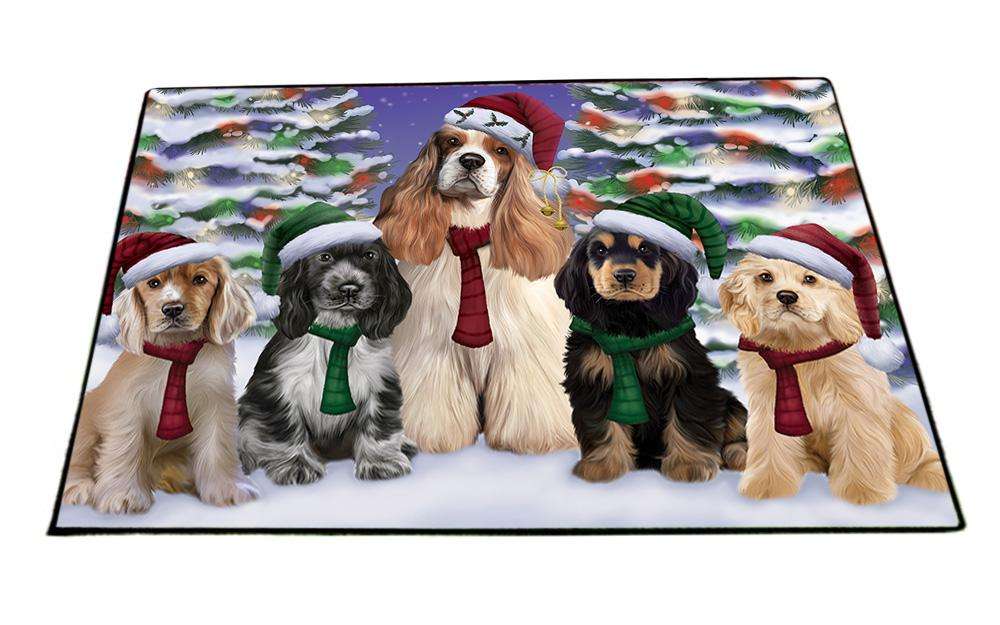 Cocker Spaniels Dog Christmas Family Portrait in Holiday Scenic Background Floormat FLMS51930