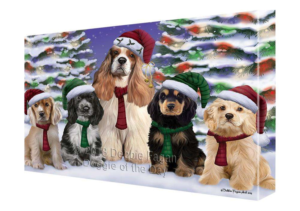 Cocker Spaniels Dog Christmas Family Portrait in Holiday Scenic Background  Canvas Print Wall Art Décor CVS91196